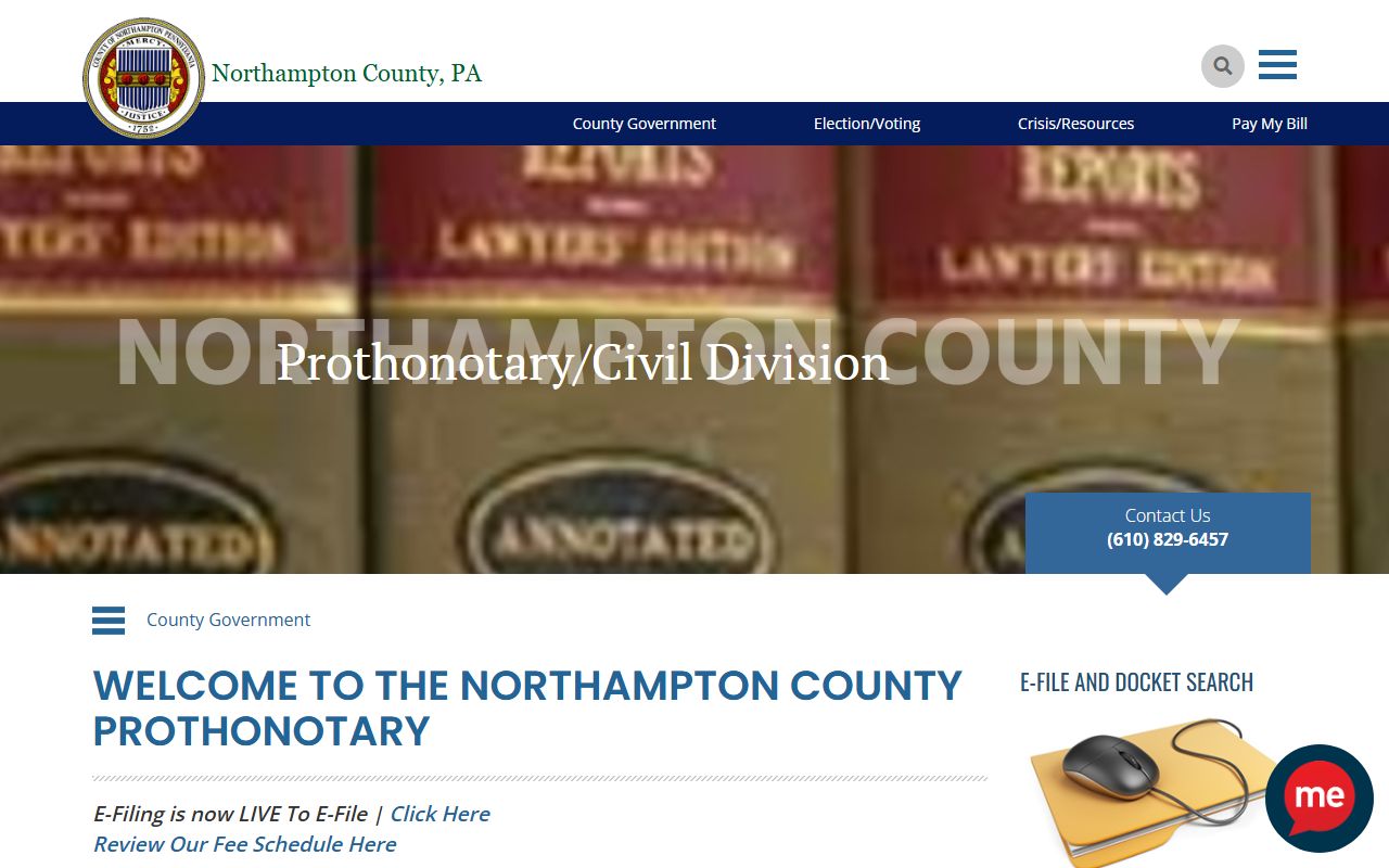 Northampton County court records on the Prothonotary civil filing page