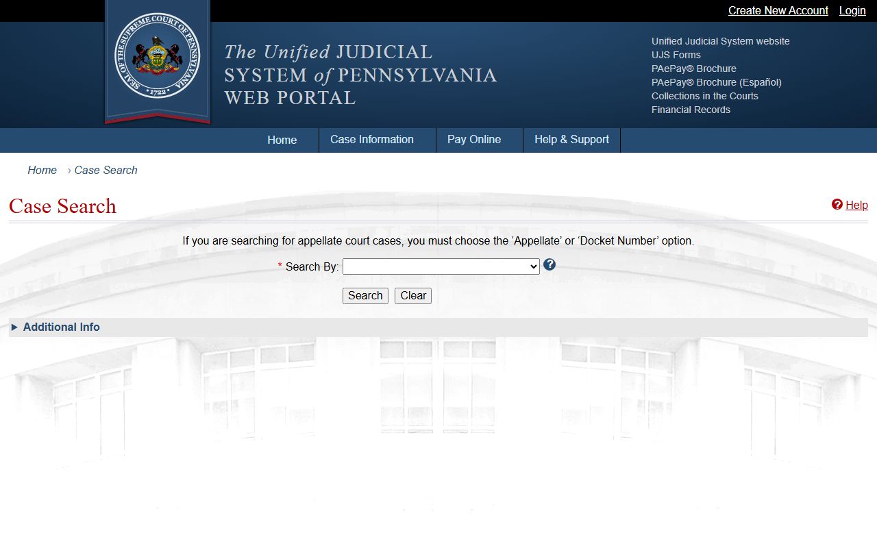 Northampton County court records search on the Pennsylvania UJS Case Search portal