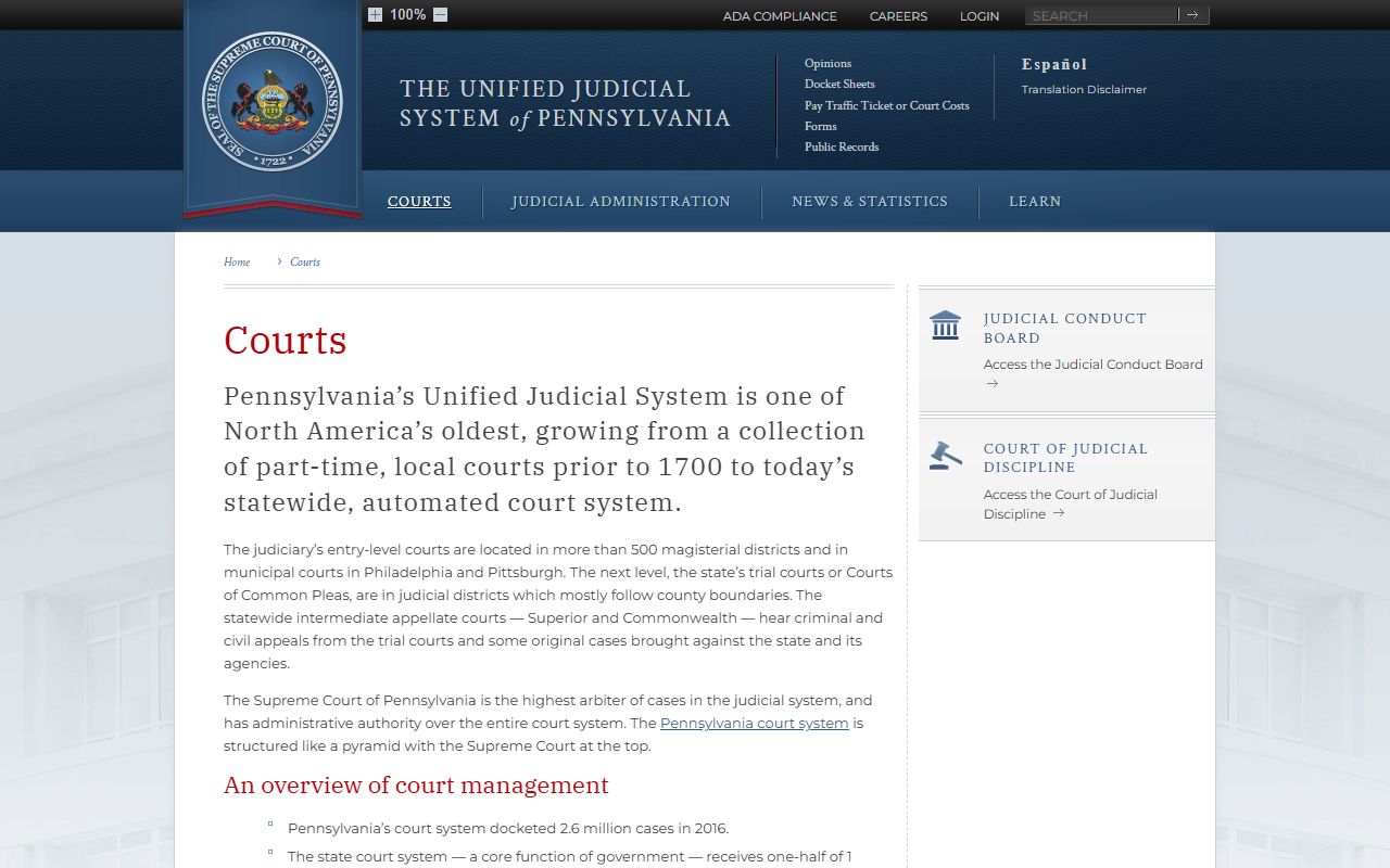 Northampton County court records and the Pennsylvania Unified Judicial System court structure