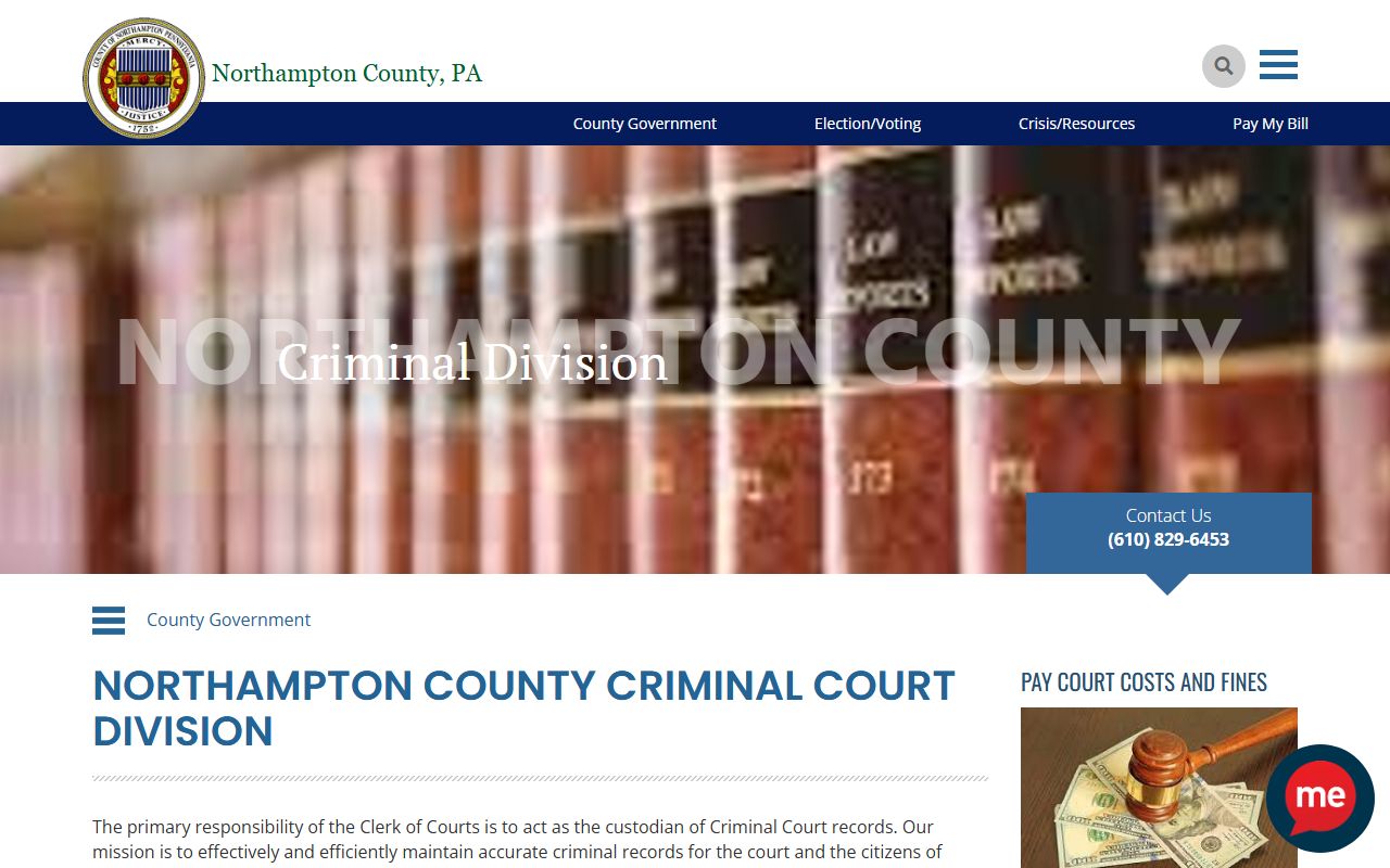 Northampton County court records on the Criminal Division and District Attorney page