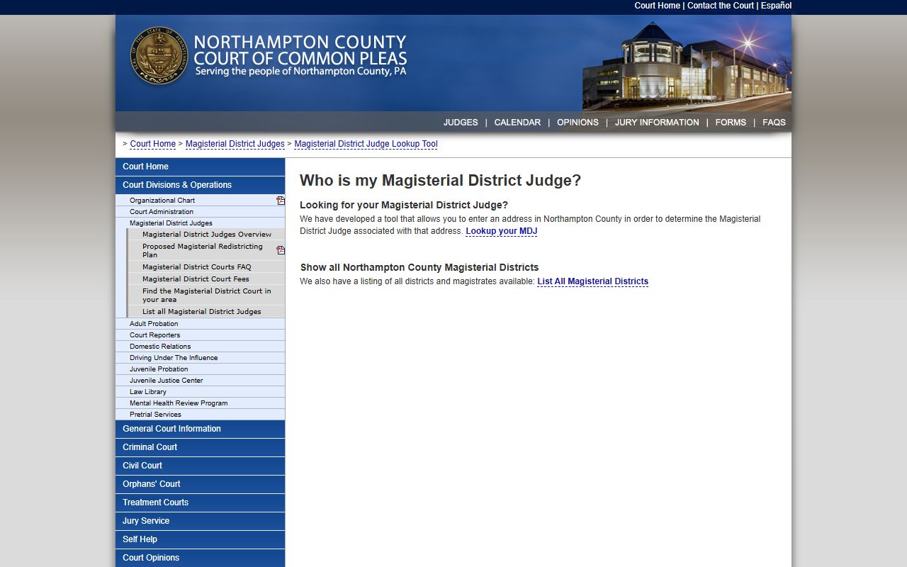 Northampton County court records magisterial district judge lookup tool