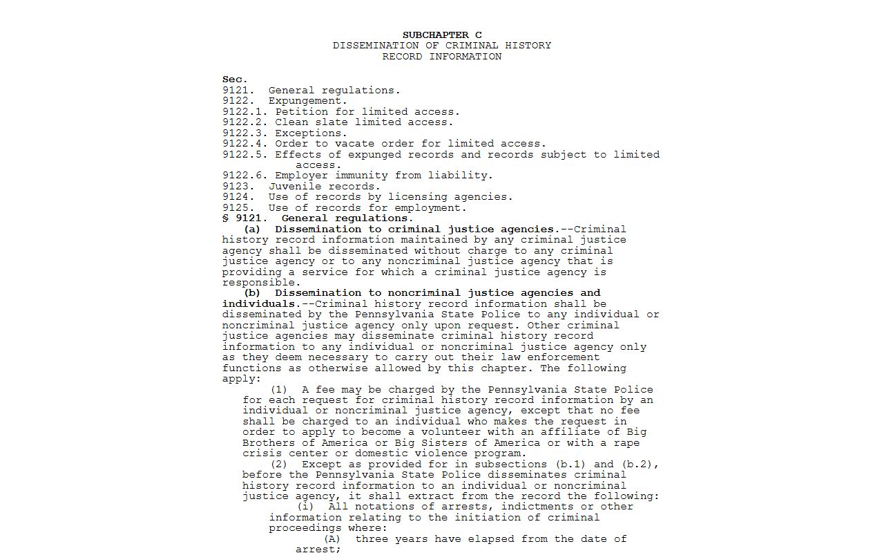 Northampton County arrest records and the Pennsylvania criminal history record information statute