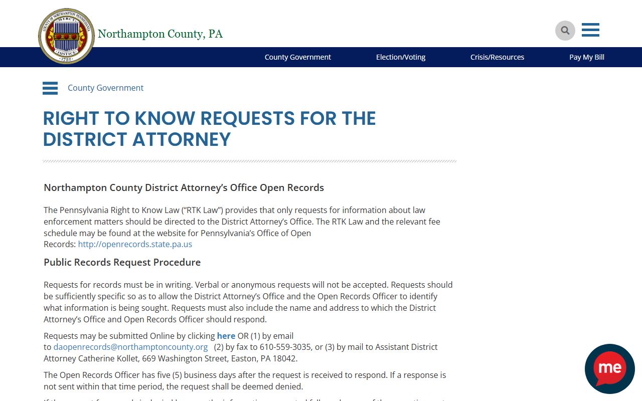 Northampton County arrest records and the District Attorney Right-to-Know procedure