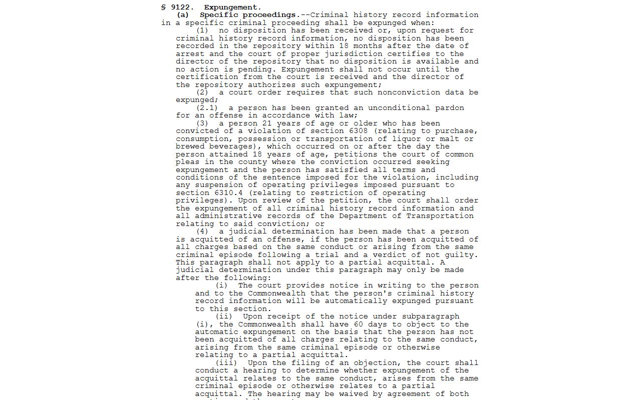 Northampton County arrest records and the Pennsylvania expungement statute