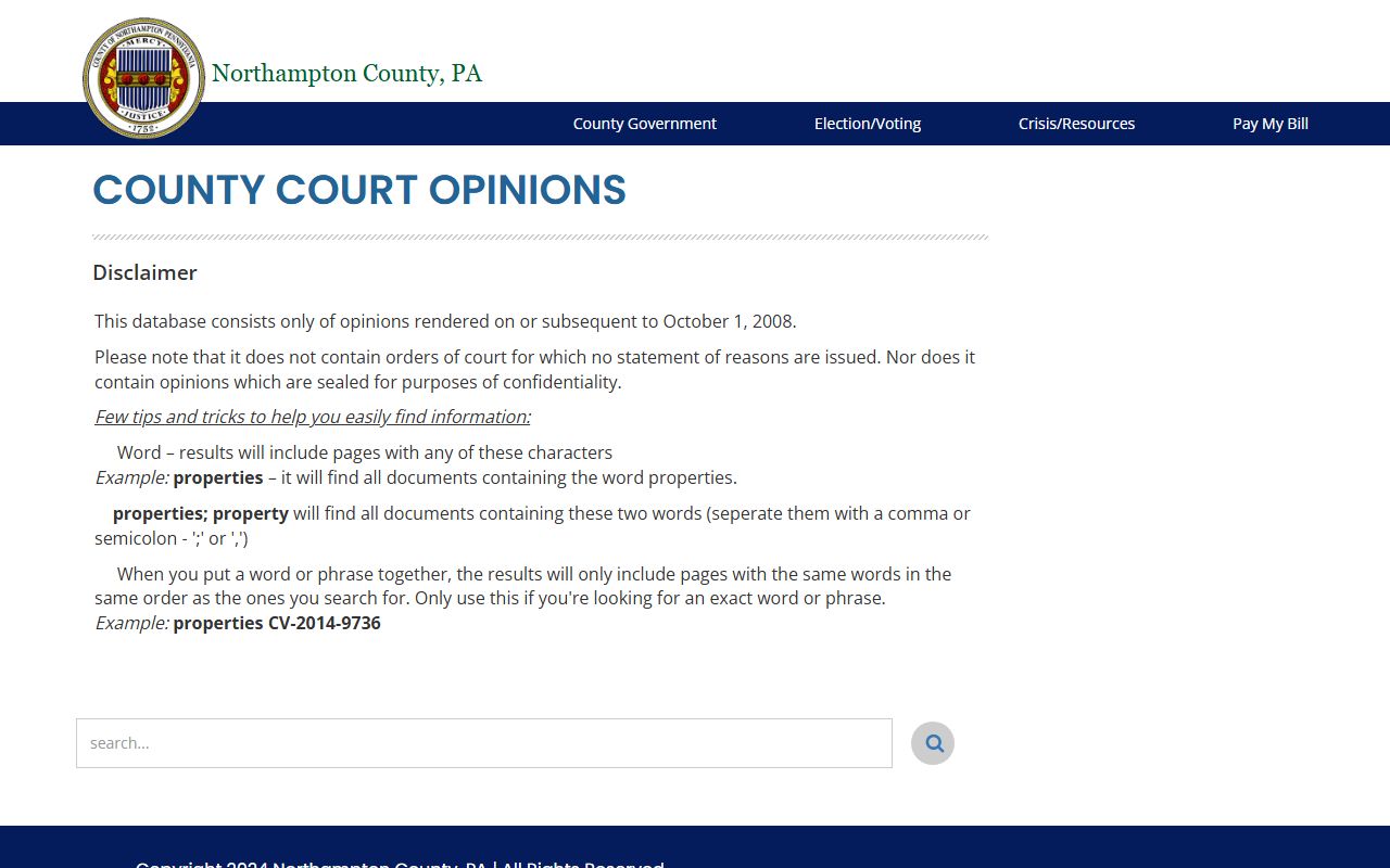 Northampton County Court of Common Pleas local opinions page
