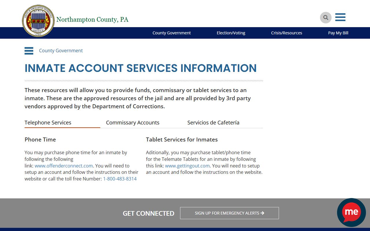 Northampton County inmate records inmate account and deposit services