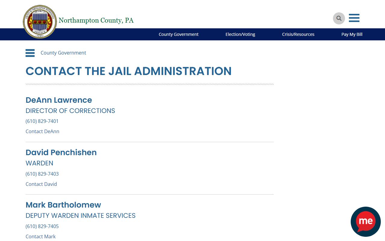 Northampton County inmate records jail administration contact page