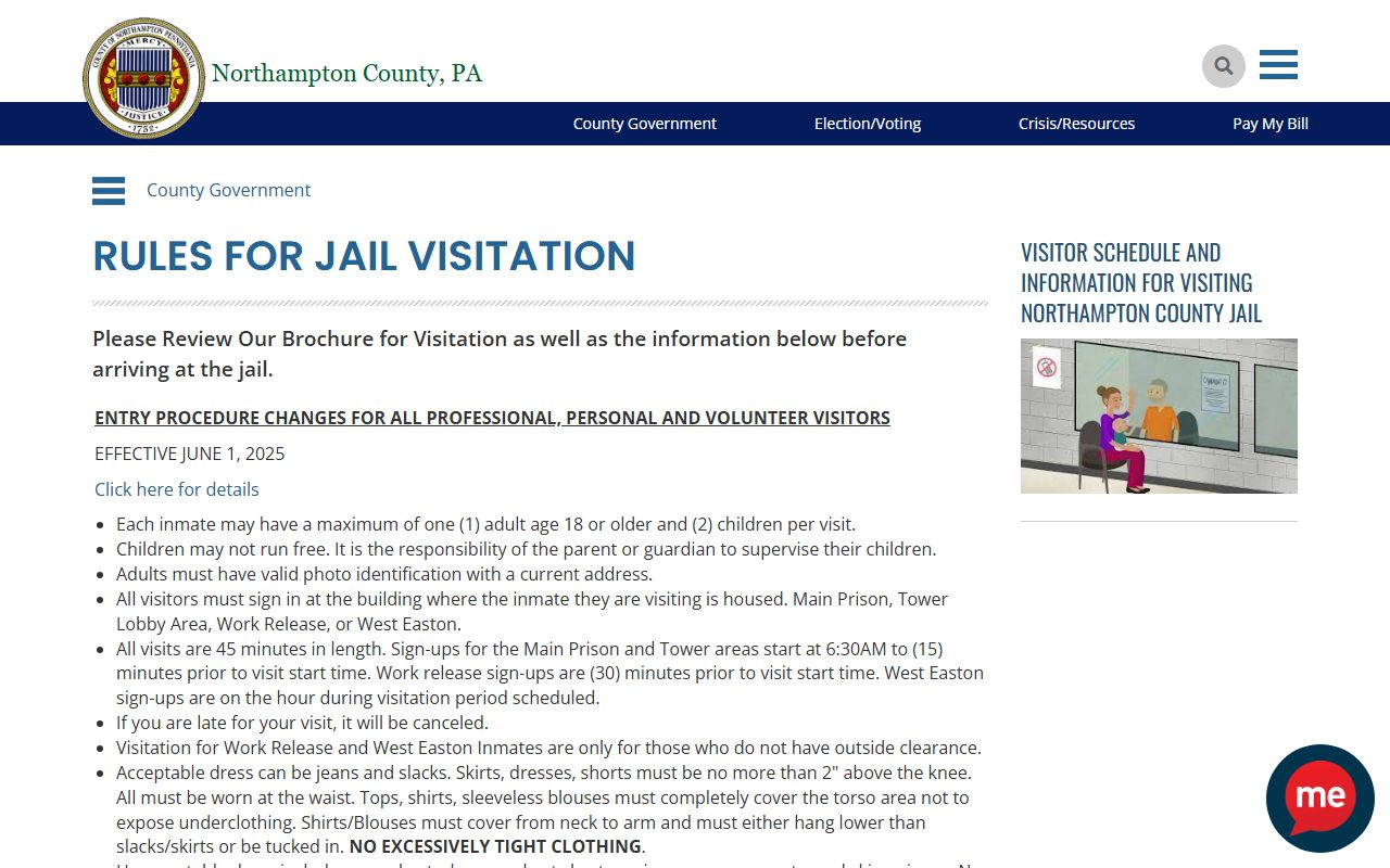 Northampton County inmate records jail visitation rules and schedule