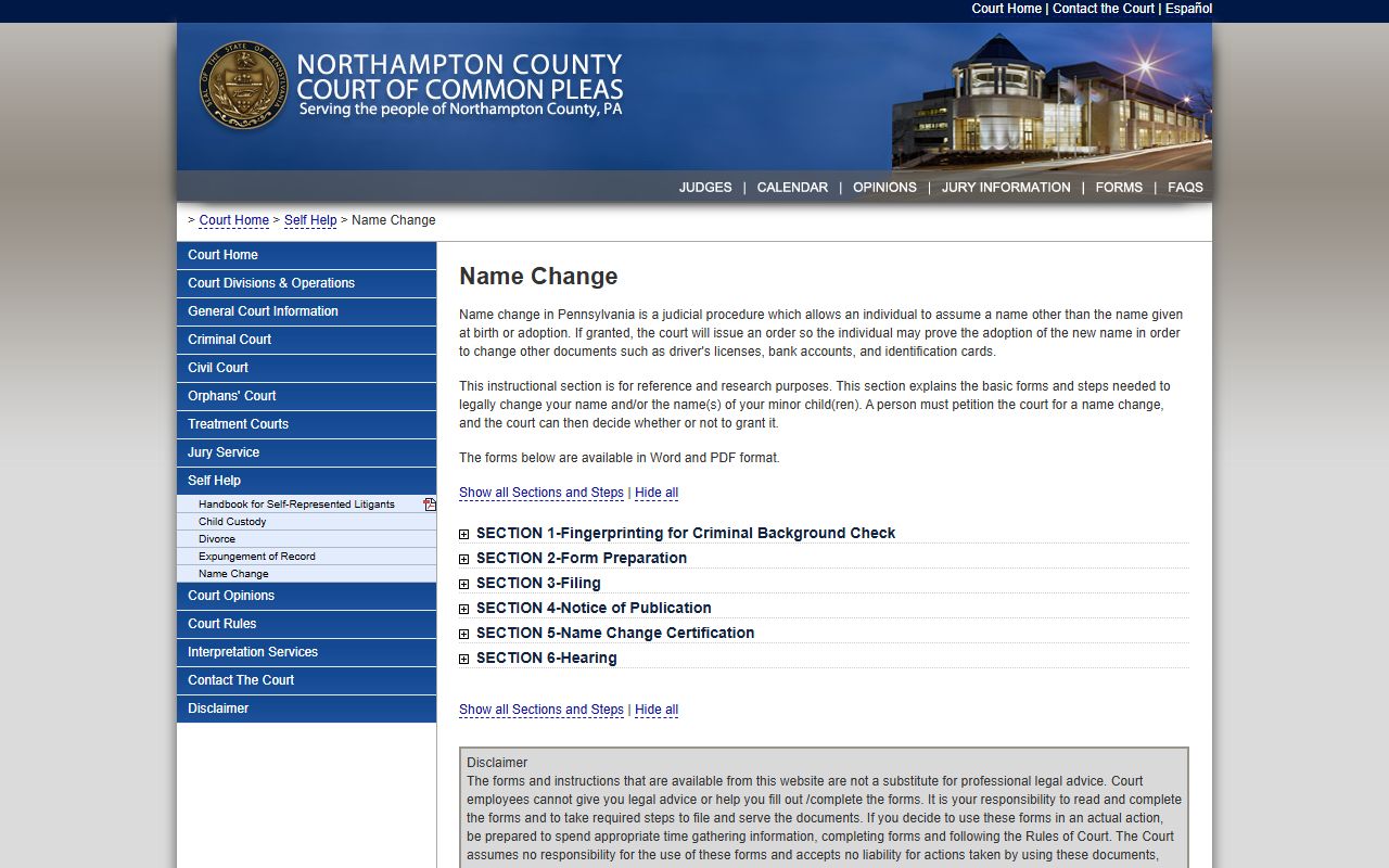 Northampton County name-change self-help tied to marriage and divorce records