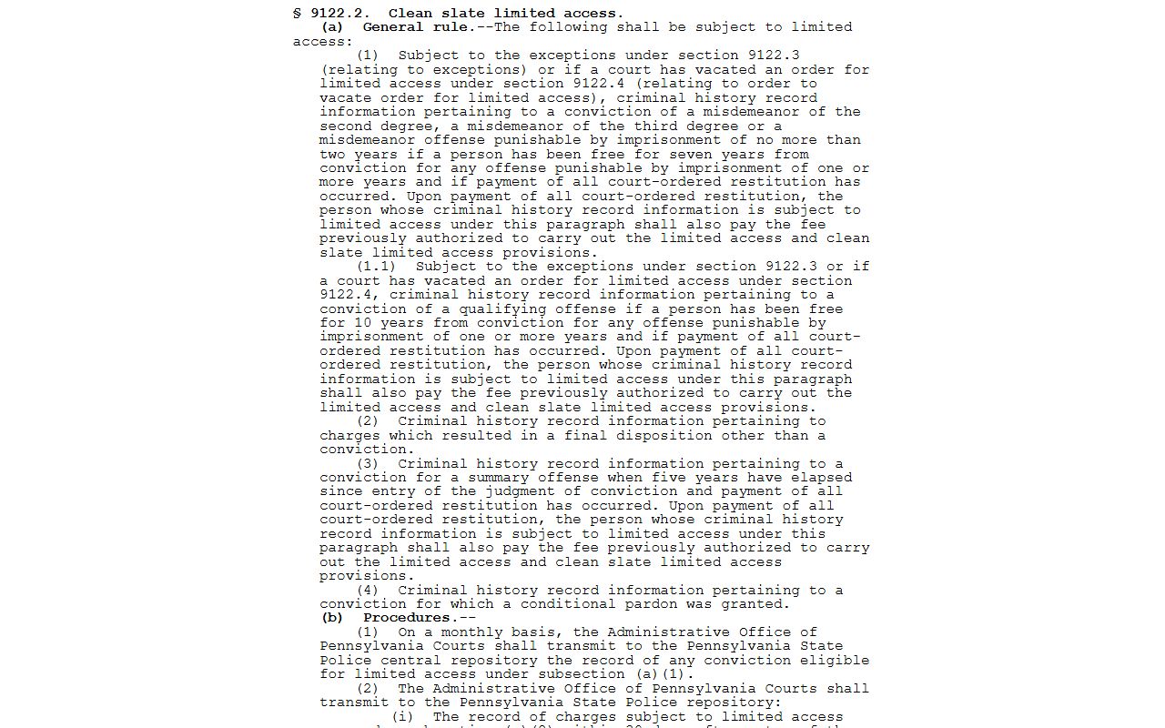 Northampton County probate records reference for the Pennsylvania Clean Slate limited access statute