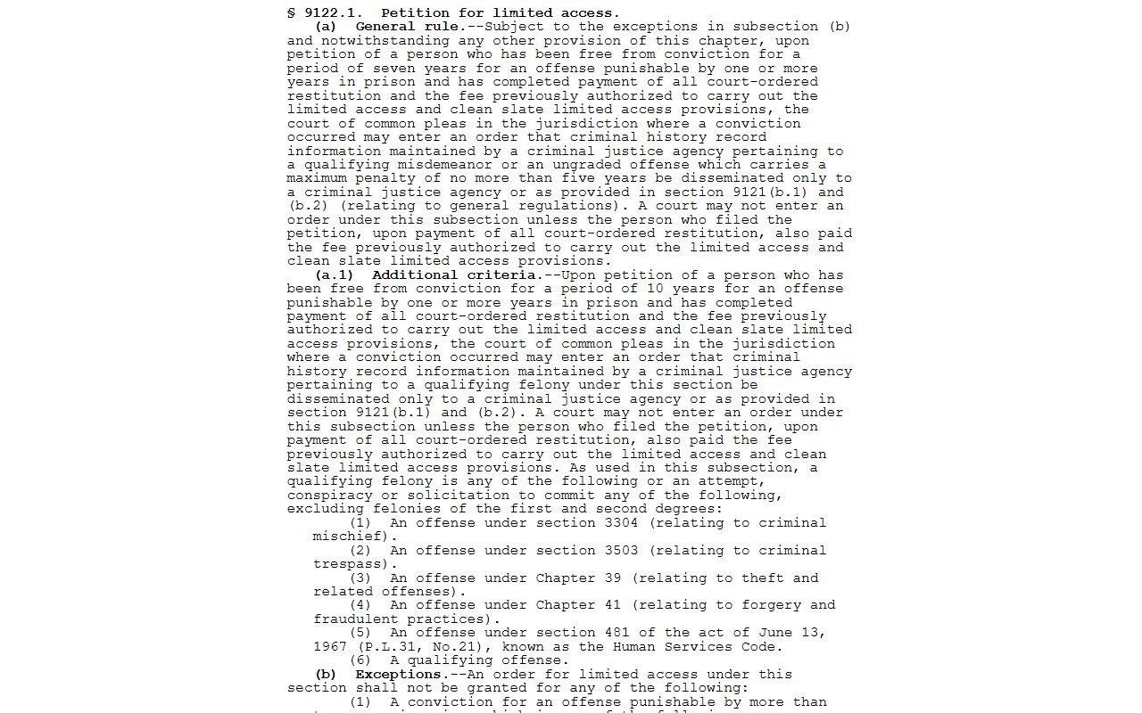 Northampton County probate records guide to the Pennsylvania limited access order statute