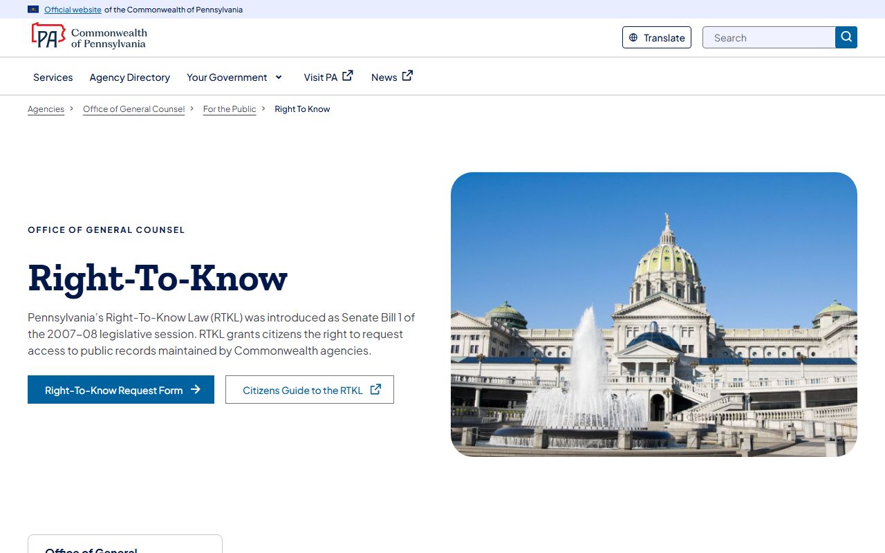 Northampton County public records guidance on the Commonwealth Right-to-Know page