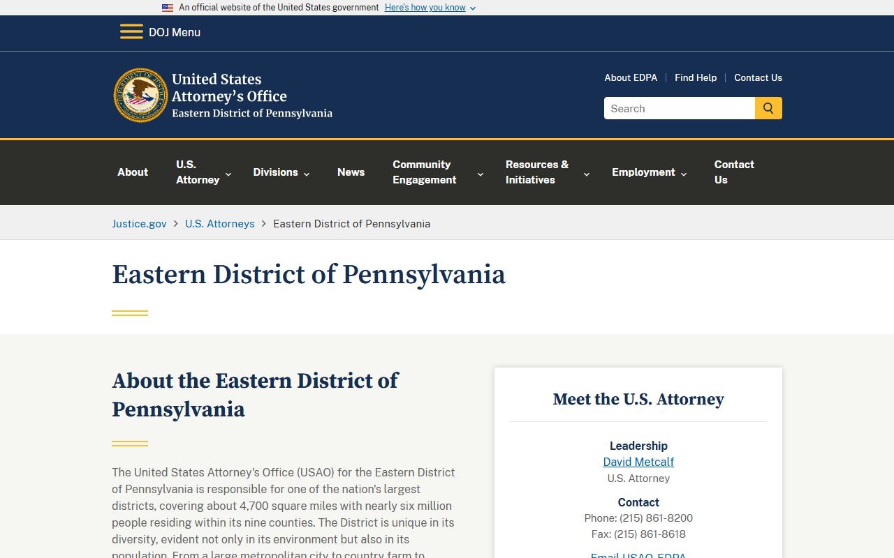 Northampton County warrant records context and the U.S. Attorney for the Eastern District of Pennsylvania